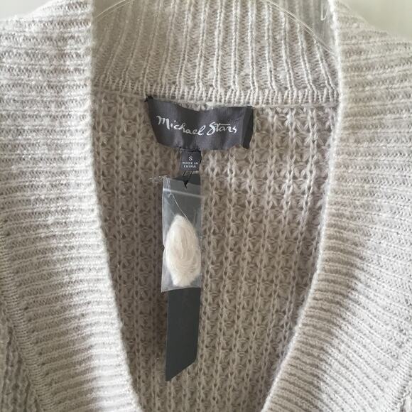 Michael Stars 3/4 Sleeve Open Sweater Jacket Stone & Silver Metallic New size S - Picture 2 of 4